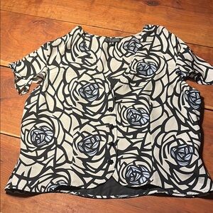 Silk Floral Black and White Women's Button Front Top
